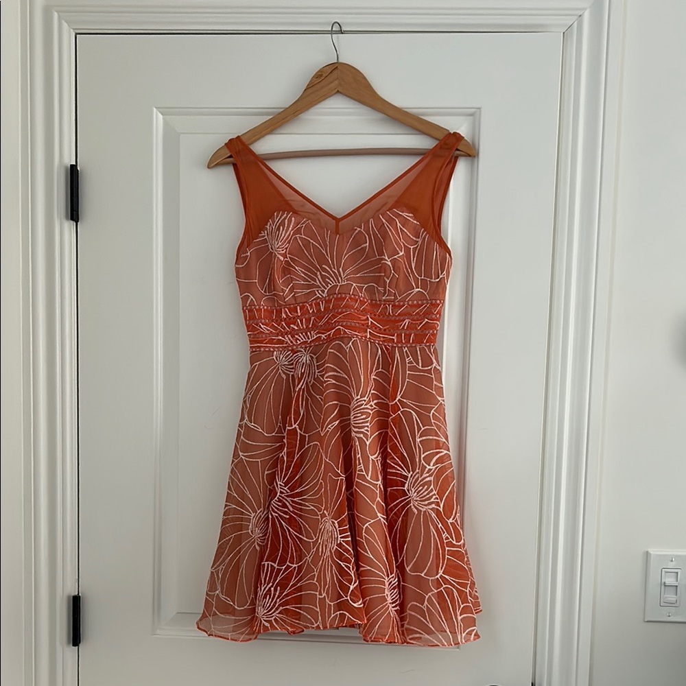 Anthropologie Orange V-Neck Fit and Flare Mini Dress